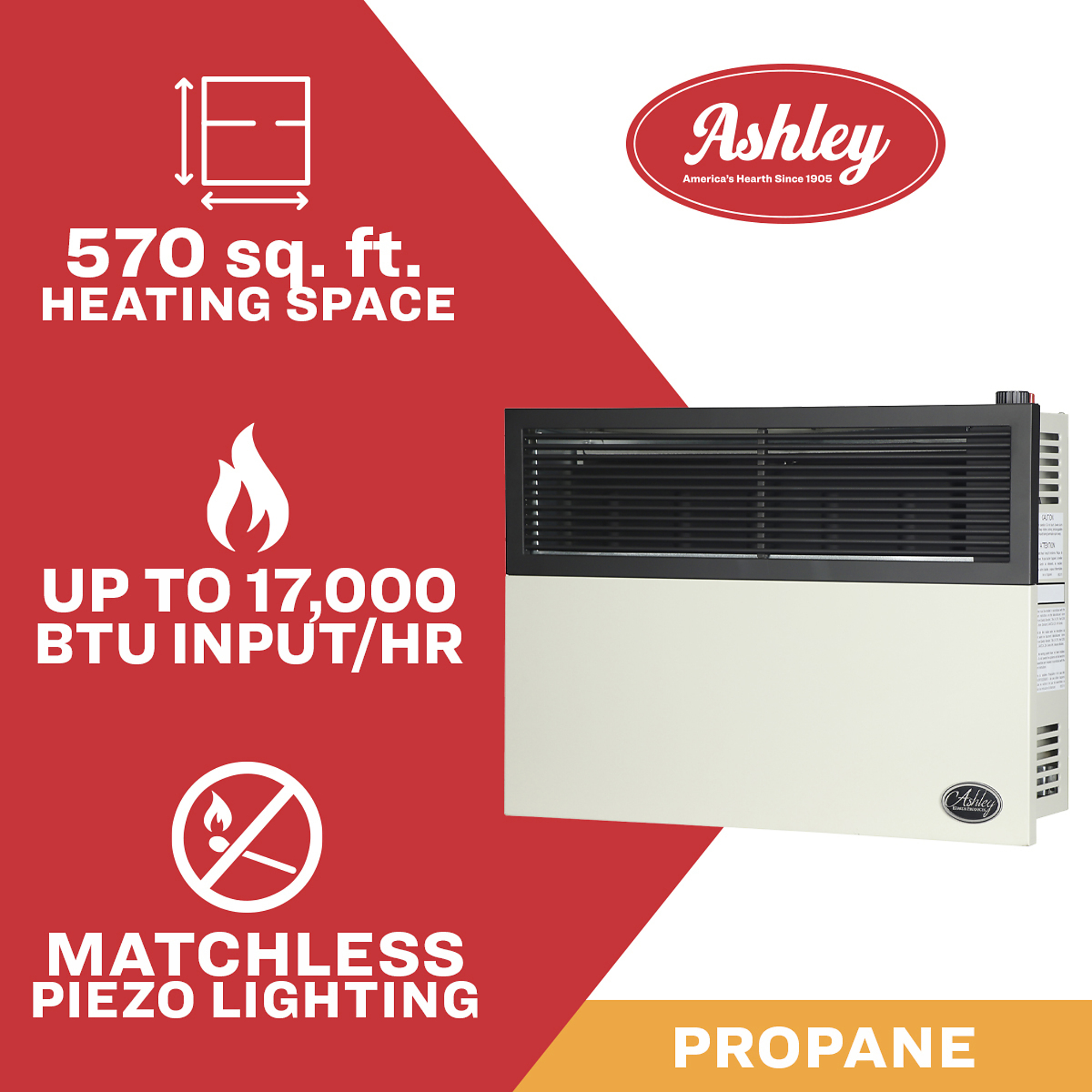 Ashley Hearth Direct Vent Wall Heater — 17,000 BTU, LP, Heats Up to 570 Sq. Ft., Model# DVAG17L